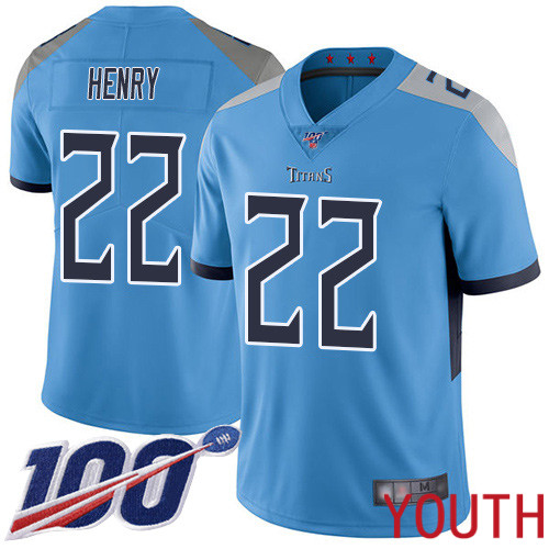 Tennessee Titans Limited Light Blue Youth Derrick Henry Alternate Jersey NFL Football #22 100th Season Vapor Untouchable->youth nfl jersey->Youth Jersey